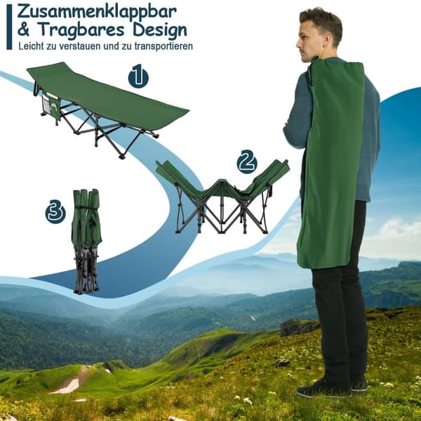 Camping seng, 190x70x54 cm, Grøn