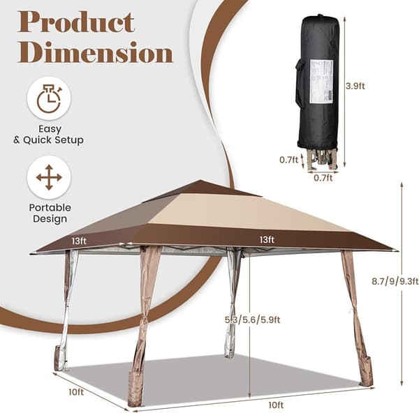 Uteplats Pop-Up Paviljong, 390x390 cm, Kaffe