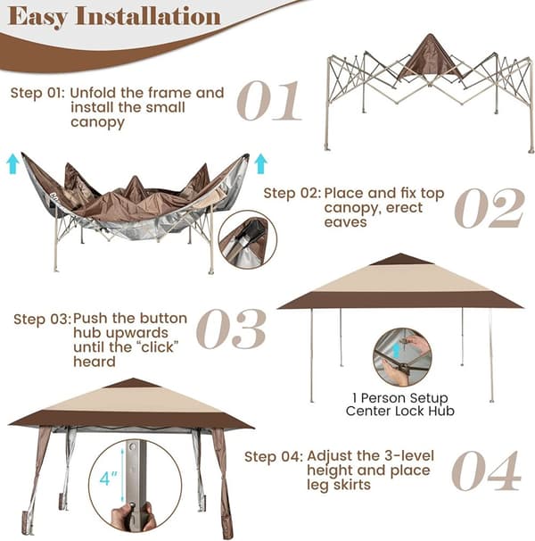 Uteplats Pop-Up Paviljong, 390x390 cm, Kaffe