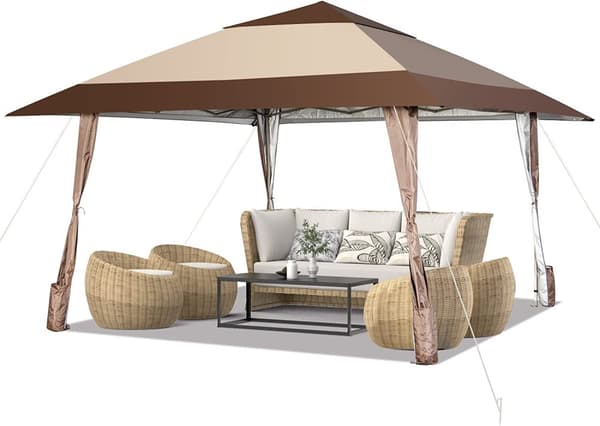 Uteplats Pop-Up Paviljong, 390x390 cm, Kaffe