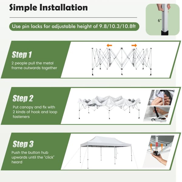 Pop-Up telthal, 600x300x300/315/330 cm, Hvid