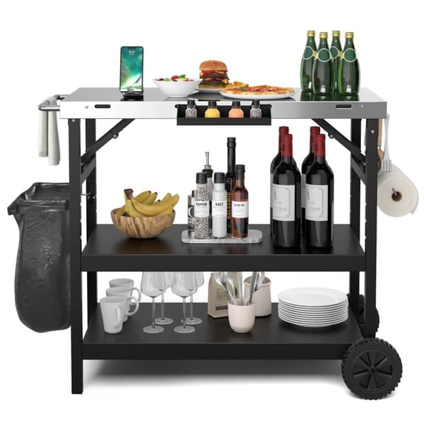 Mobil matlagningsserveringsvagn, 106x52x84 cm, Svart & Silver