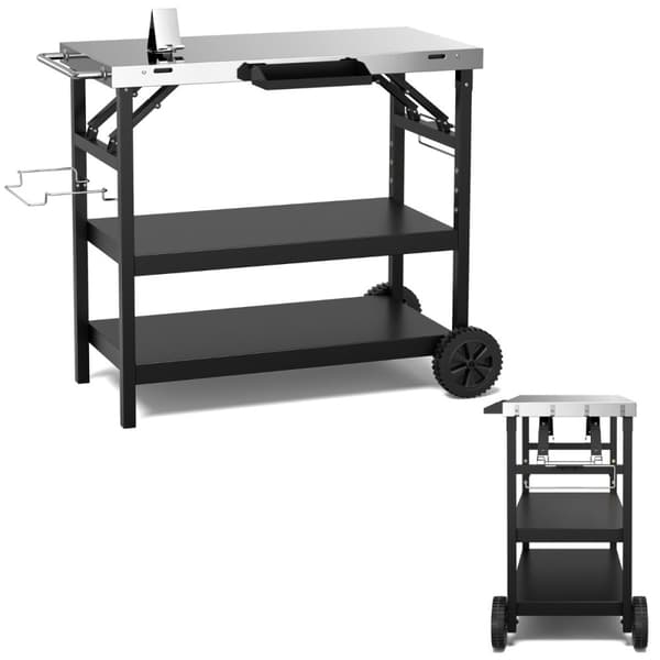 Mobil matlagningsserveringsvagn, 106x52x84 cm, Svart & Silver