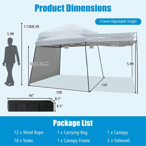 Pop-up Tält, Terrass 10x10FT, 118x118x100.39 tum, Grå