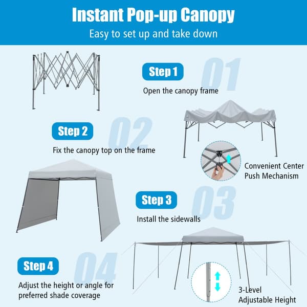 Pop-up Tält, Terrass 10x10FT, 118x118x100.39 tum, Grå