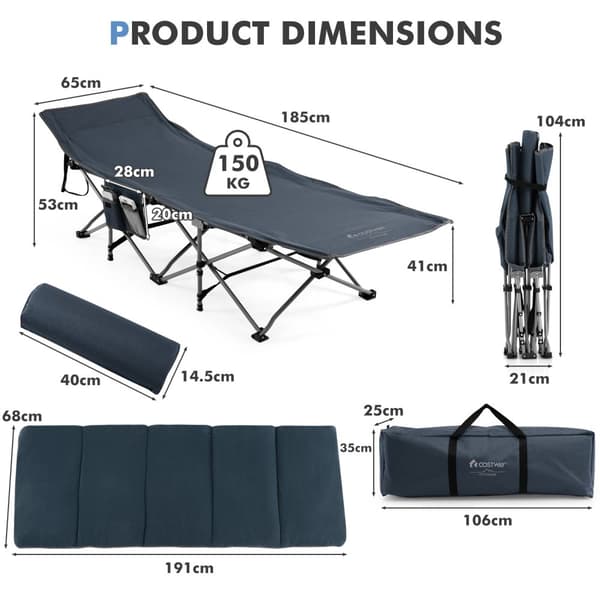 Sammenklappelig rejse-camping-seng, 185x65x41-53 cm, Blå/Grå