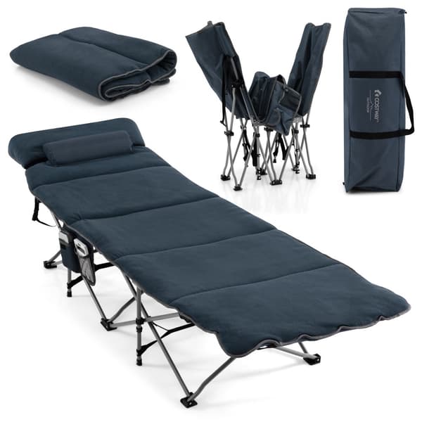Sammenklappelig rejse-camping-seng, 185x65x41-53 cm, Blå/Grå