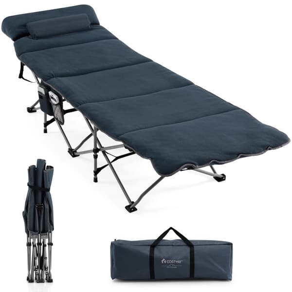 Sammenklappelig rejse-camping-seng, 185x65x41-53 cm, Blå/Grå