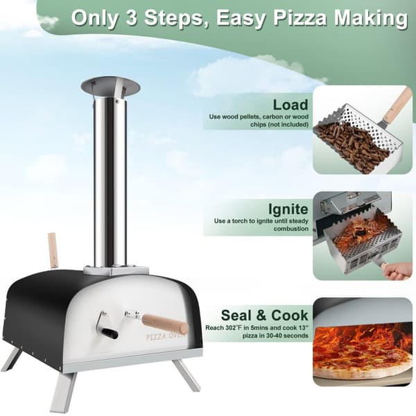 Pizza Uuni, 16.5x32x33.5 tuumaa, Hopea Musta