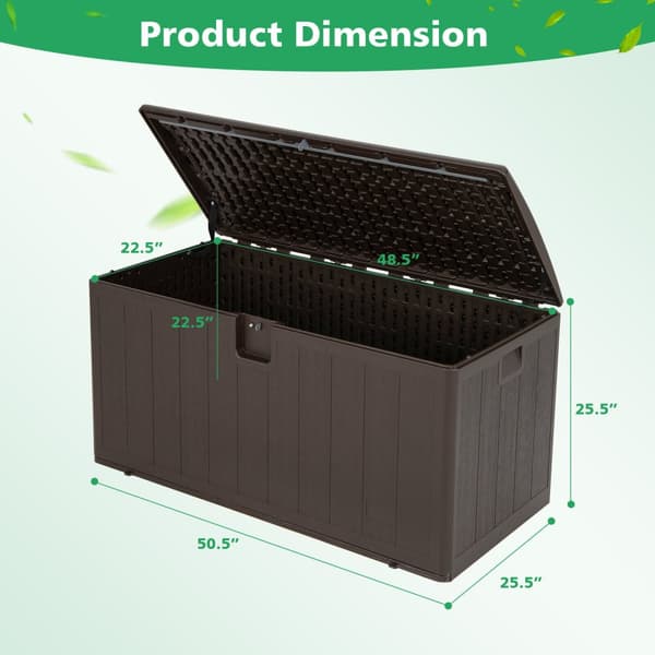 Terassilaatikko, 105 Gallon Säänkestävä Suuri Terassilaatikko Lukittavalla Sisällönsäilytyksellä, 50.5"x25.5"x25.5", Ruskea