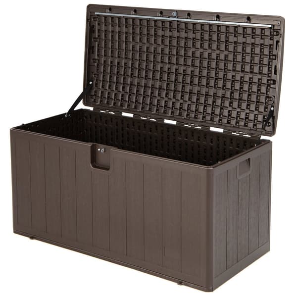 Terassilaatikko, 105 Gallon Säänkestävä Suuri Terassilaatikko Lukittavalla Sisällönsäilytyksellä, 50.5"x25.5"x25.5", Ruskea