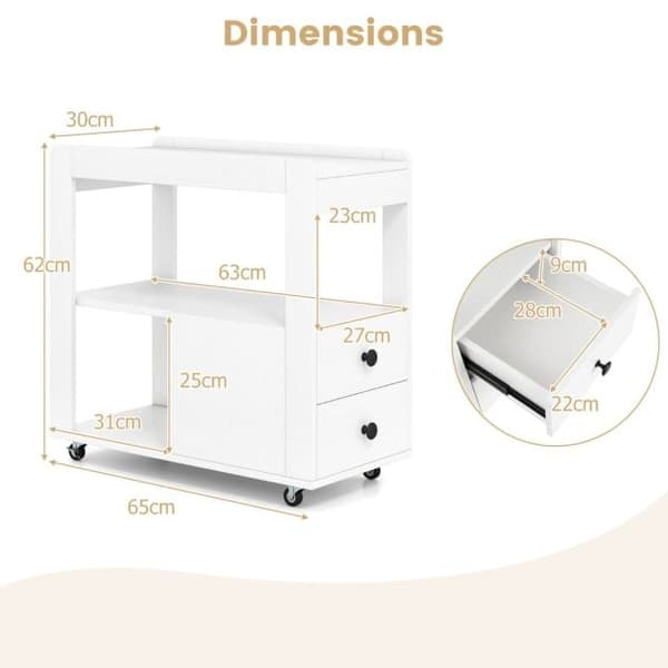 Sidebord, 65x30x62 cm, Hvid