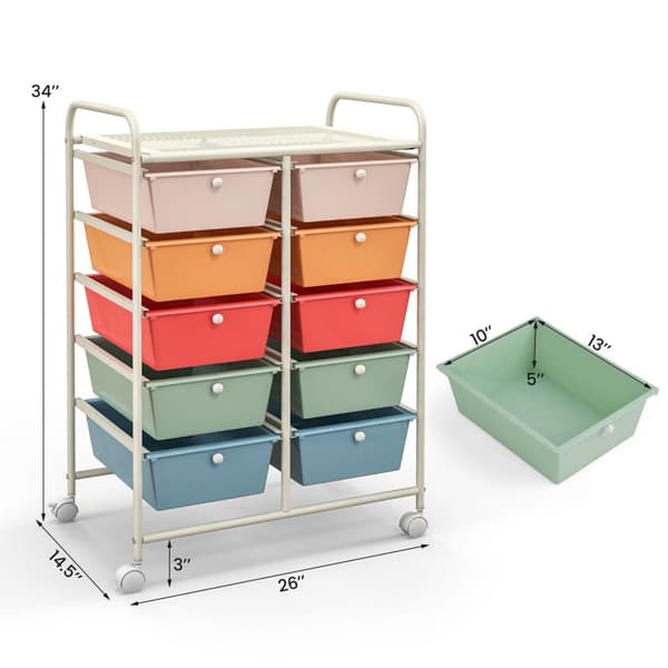 Rullende opbevaringsvogn, 26x14.5x34 tommer, Multifarvet