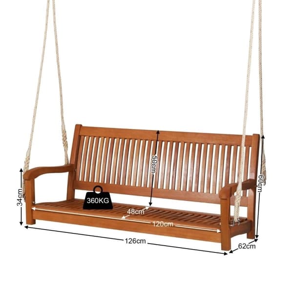 Hängande gungbänk, 126x62x60 cm, Natur
