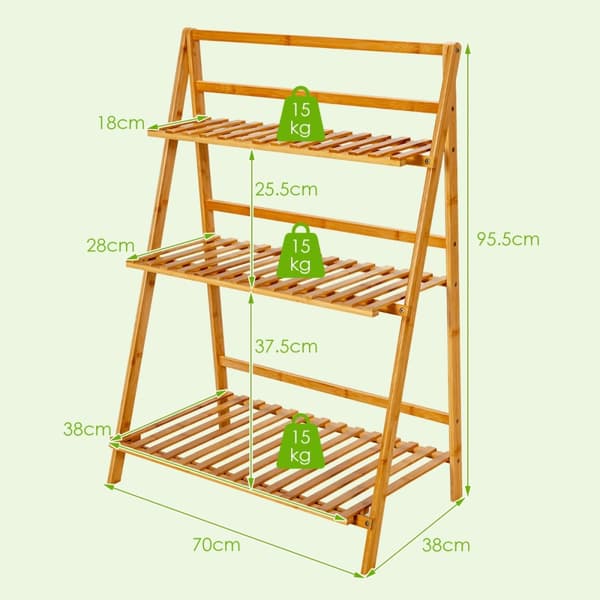 Plantestativ, Sammenklappeligt bambus plantestativ, 70x38x95.5 cm, Naturlig
