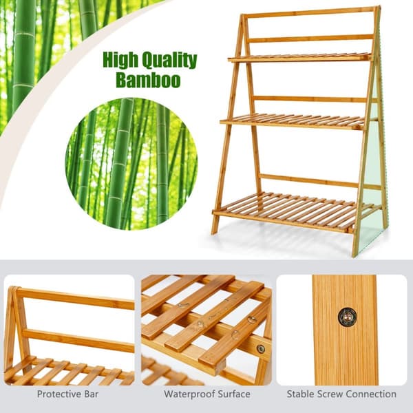 Plantestativ, Sammenklappeligt bambus plantestativ, 70x38x95.5 cm, Naturlig