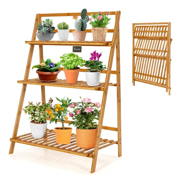 Plantestativ, Sammenklappeligt bambus plantestativ, 70x38x95.5 cm, Naturlig