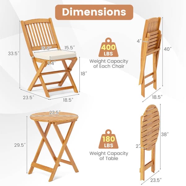 Patio Folding Bistro Set, 18,5x23,5x33,5 tuumaa, luonnonbeige