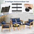 Pikkukuva 4 / 8: Ulkoilma Rattan-keskusteluryhmä, 75x76x80 cm, 132x76x80 cm, 60x38 cm, 48x48 cm, Sekoitettu Ruskea, Laivastonsininen