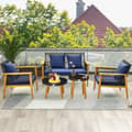 Pikkukuva 6 / 8: Ulkoilma Rattan-keskusteluryhmä, 75x76x80 cm, 132x76x80 cm, 60x38 cm, 48x48 cm, Sekoitettu Ruskea, Laivastonsininen