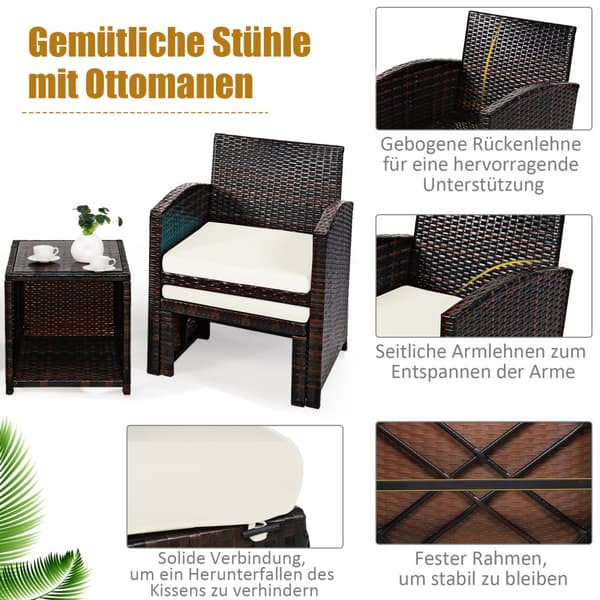 Rattanmøbelssæt, 59x53,5x77,5 cm, 40x40x40 cm, 49x40x33 cm, Brun og Hvid