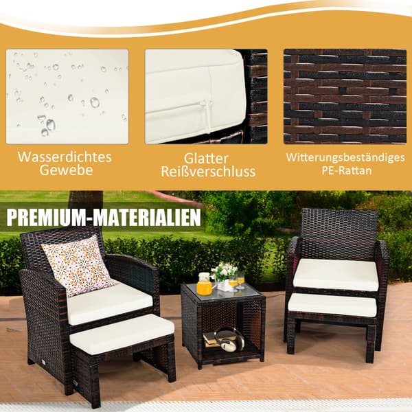 Rattanmøbelssæt, 59x53,5x77,5 cm, 40x40x40 cm, 49x40x33 cm, Brun og Hvid
