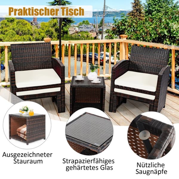 Rattanmøbelssæt, 59x53,5x77,5 cm, 40x40x40 cm, 49x40x33 cm, Brun og Hvid