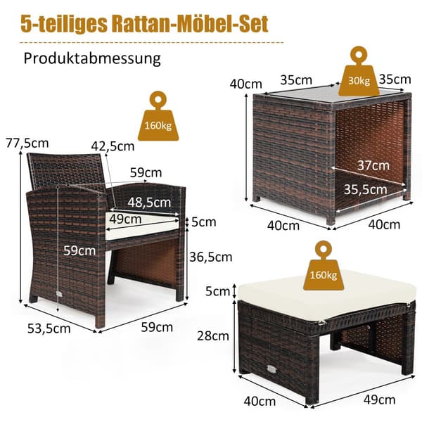 Rattanmøbelssæt, 59x53,5x77,5 cm, 40x40x40 cm, 49x40x33 cm, Brun og Hvid