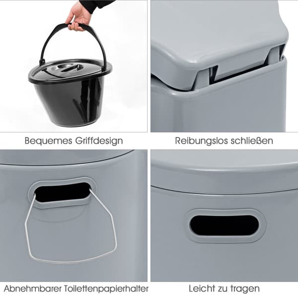 Transportabelt toilet, 41x49x34 cm, Grå
