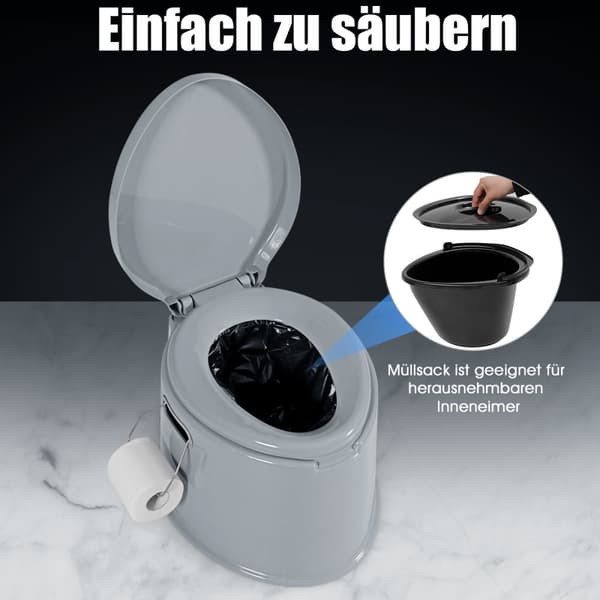 Transportabelt toilet, 41x49x34 cm, Grå