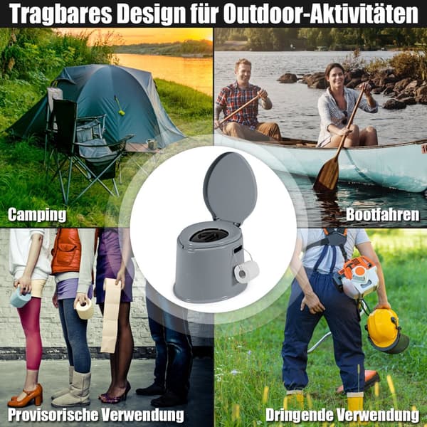Transportabelt toilet, 41x49x34 cm, Grå