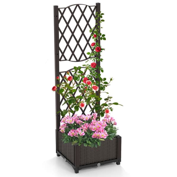 Blomlåda med spaljé, 40x40x122 cm, Brun