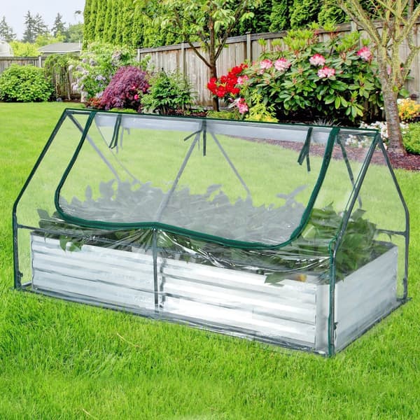 Forhøjet højbed med drivhus, 6x3x3 ft, Grøn & Sølv & Klar