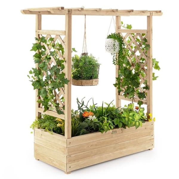 Planter med side-treillis og hængende tag, 110x44x113.5 cm, Orange
