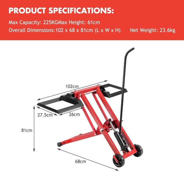 Hydraulisk plæneklipper løfteværktøj, 40x27x32 tommer, Sort, Rød