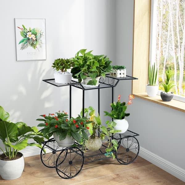 Havevogn Blomsterstativ, 32x10x30 cm, Sort