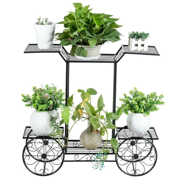 Havevogn Blomsterstativ, 32x10x30 cm, Sort