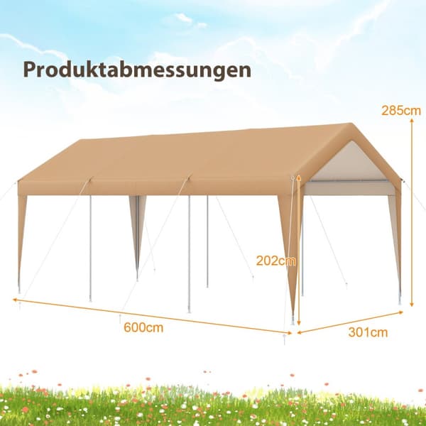 Carport Telt Garage, 600x301x285 cm, Gul