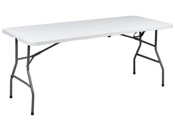 4-seters Hagespisesett Hvitt Syntetisk Materiale 180 x 74 cm Bord og 4 Sammenleggbare Stoler med Metallben