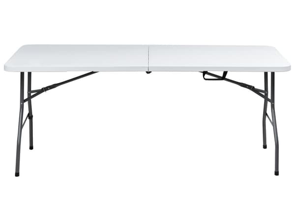 4-seters Hagespisesett Hvitt Syntetisk Materiale 180 x 74 cm Bord og 4 Sammenleggbare Stoler med Metallben