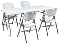 Miniatyrbilde 1 av 11: 4-seters Hagespisesett Hvitt Syntetisk Materiale 180 x 74 cm Bord og 4 Sammenleggbare Stoler med Metallben