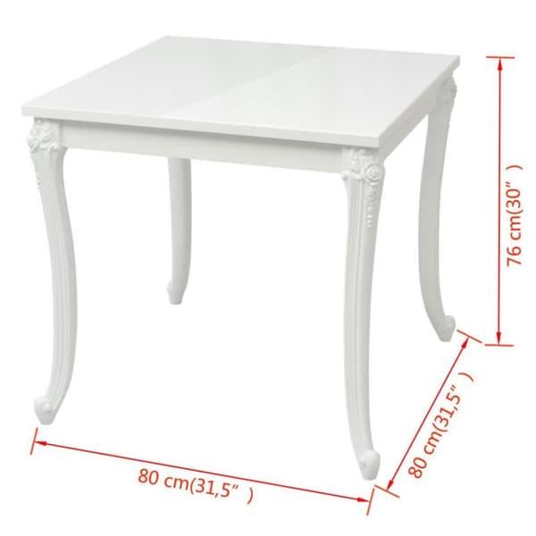 vidaXL Spisebord 80x80x76 cm Høyglans Hvit
