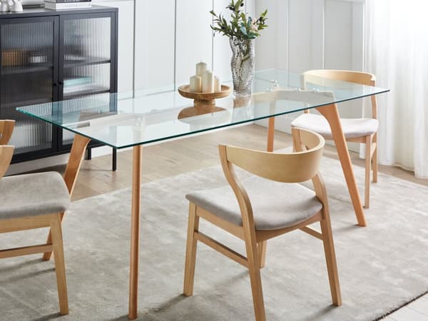 Matbord Transparent 180 x 90 cm Glastopp Träben Rektangulär Skandinavisk Modern