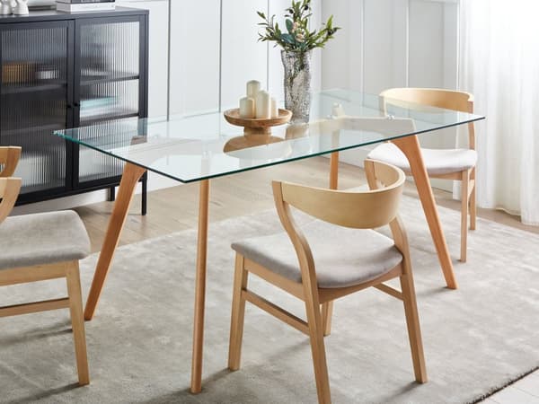Matbord Transparent 160 x 90 cm Glastopp Träben Rektangulär Skandinavisk Modern
