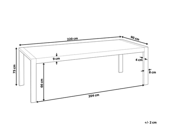 Ruokapöytä mustavalkoinen 220 x 90 x 75 cm rosteriset jalat 8 hengelle MDF-levy