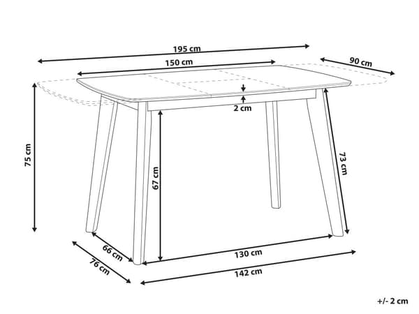 Ruokapöytä valkoinen 150/195 x 75 x 90 cm jatkettava 6 hengelle MDF-levy kumipuu