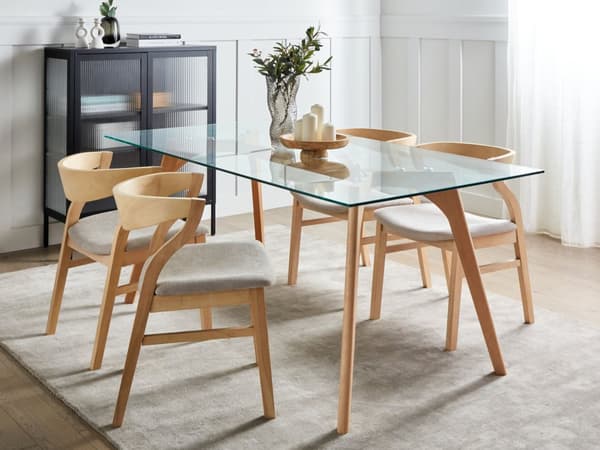 Ruokapöytä 180 x 75 x 90 cm karkaistu lasitaso vaaleat pyökkipuu jalat