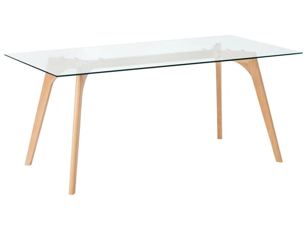 Ruokapöytä 180 x 75 x 90 cm karkaistu lasitaso vaaleat pyökkipuu jalat