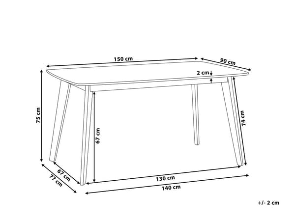 Ruokapöytä valkoinen 150 x 90 x 75 cm MDF-levy vaalea kumipuu matta 4 hengelle