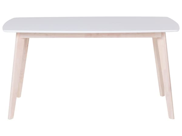 Ruokapöytä valkoinen 150 x 90 x 75 cm MDF-levy vaalea kumipuu matta 4 hengelle